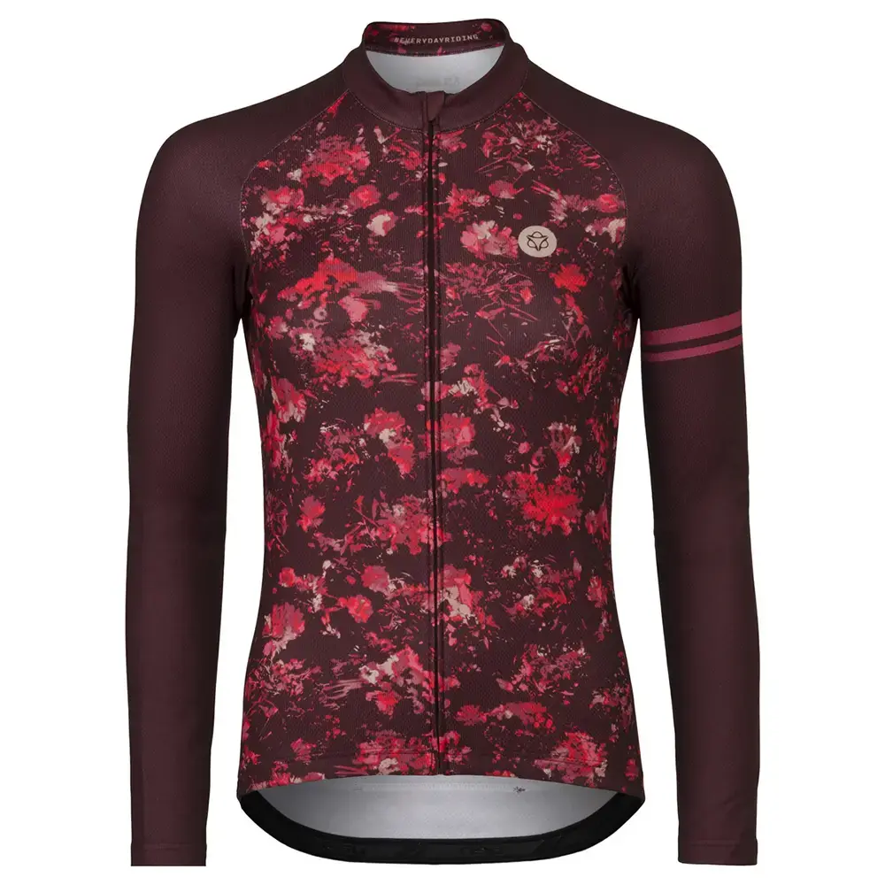 AGU Abstract Flower Essential Fietsshirt Lange Mouwen Donkerrood Dames