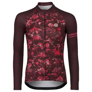 AGU Abstract Flower Essential Fietsshirt Lange Mouwen Donkerrood Dames