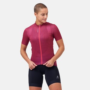 Odlo Zeroweight Full Zip Fietsshirt Korte Mouwen Roze/Paars Dames