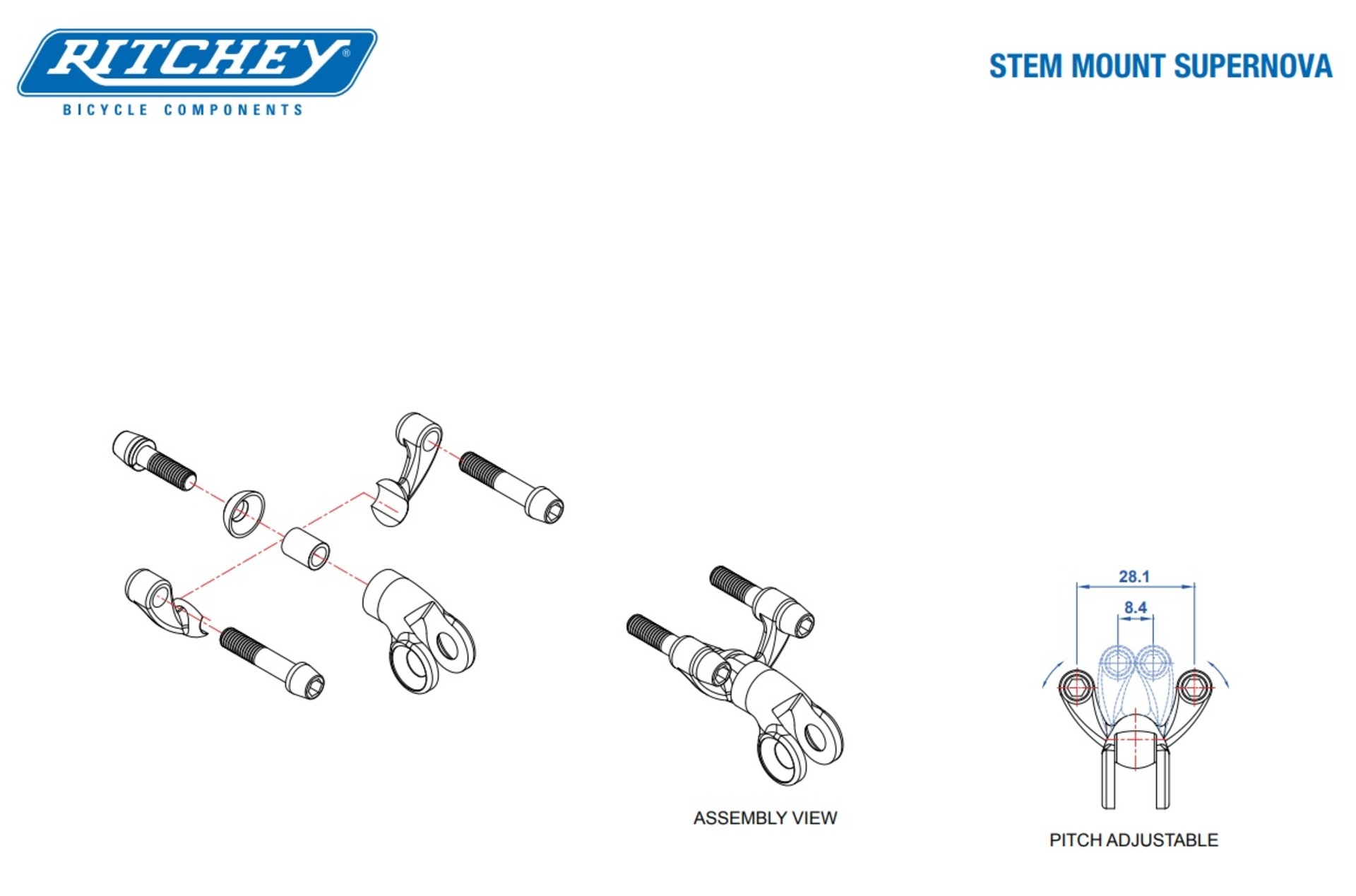 Ritchey C220/4-Axis44 Stuurpen Mount voor Supernova Lamp