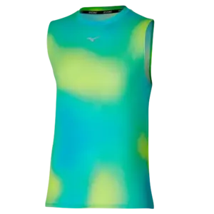 Mizuno Core Graphic Hardloopshirt Zonder Mouwen Blauw/Groen Heren