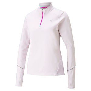 PUMA 5K Knit 1/2 Zip Hardloopshirt Lange Mouwen Wit/Roze Dames