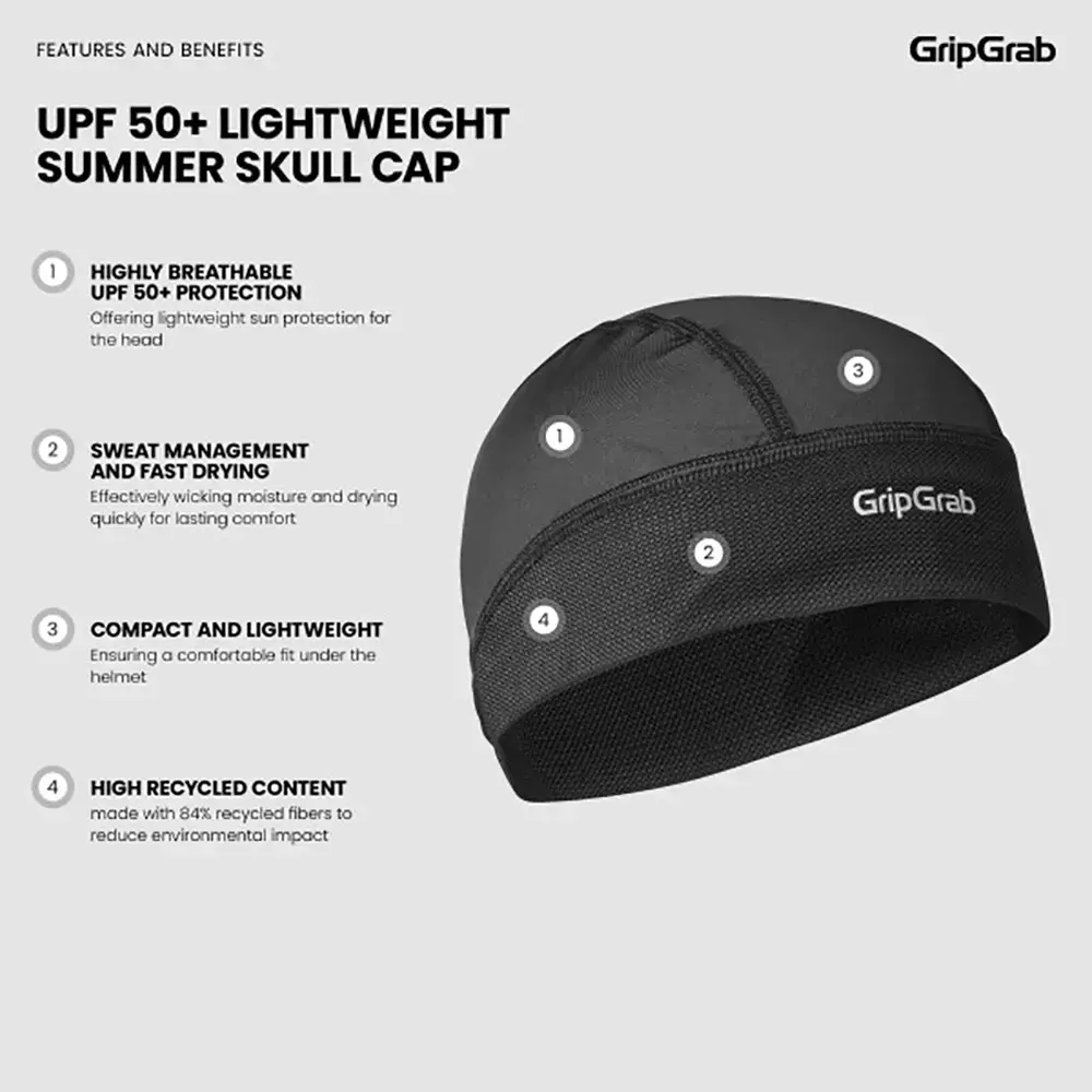 GripGrab UPF 50+ Lightweight Summer Skull Cap Zwart