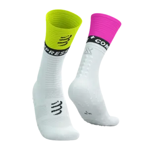 Compressport Mid V2.0 Bike Compressiesokken Wit/Geel/Neon Roze