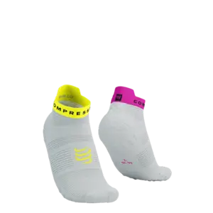 Compressport Pro Racing v4.0 Run Low Compressiesokken Wit/Geel/Neon Roze